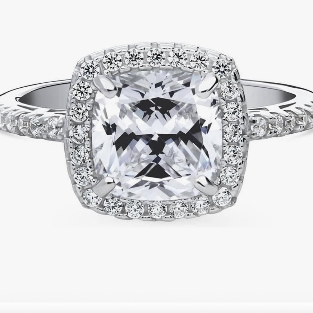 BERRICLE Sterling Silver Cushion Cut Halo Engagement/Promise Ring, Size 5.5 - Picture 2 of 11